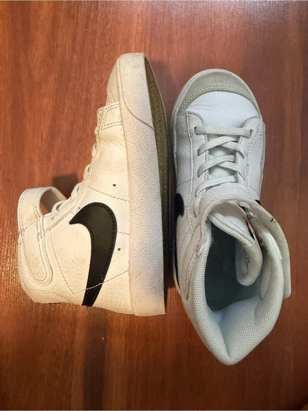 Kids High-Top Sneakers in Cream with Black Swoosh